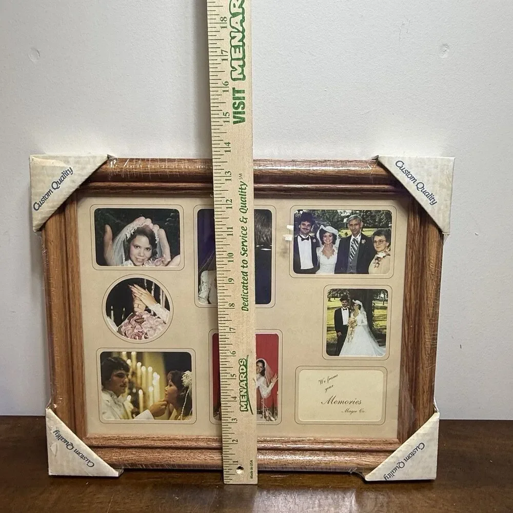 Vintage 1980s Wooden Multi Picture Collage Photo Frame 13x17 Oak NOS